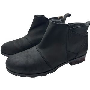 Sorel Women’s Emelie Chelsea Black Leather Waterproof Boots - Size 11